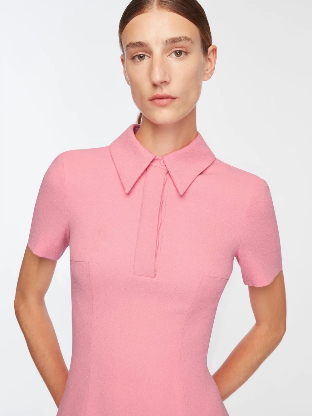 Women's Pink Polo-Collar Fit & Flare Dress - Picture 4 of 5